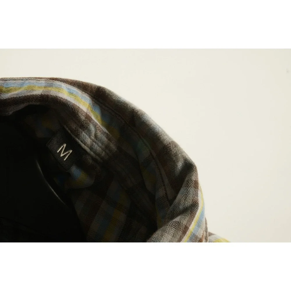 Gramicci Men's Medium Roll Tab Sleeve Yellow Blue Brown Cotton Utility‎ Shirt